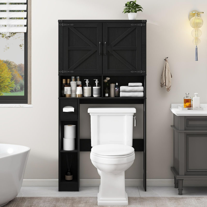 Over The Toilet Storage Cabinet, Farmhouse Storage Cabinet Over Toilet With 2 Barn Doors && Toilet Paper Holder Stand,Home Space-Saving Toilet Rack, For Bathroom, Laundry, Restroom