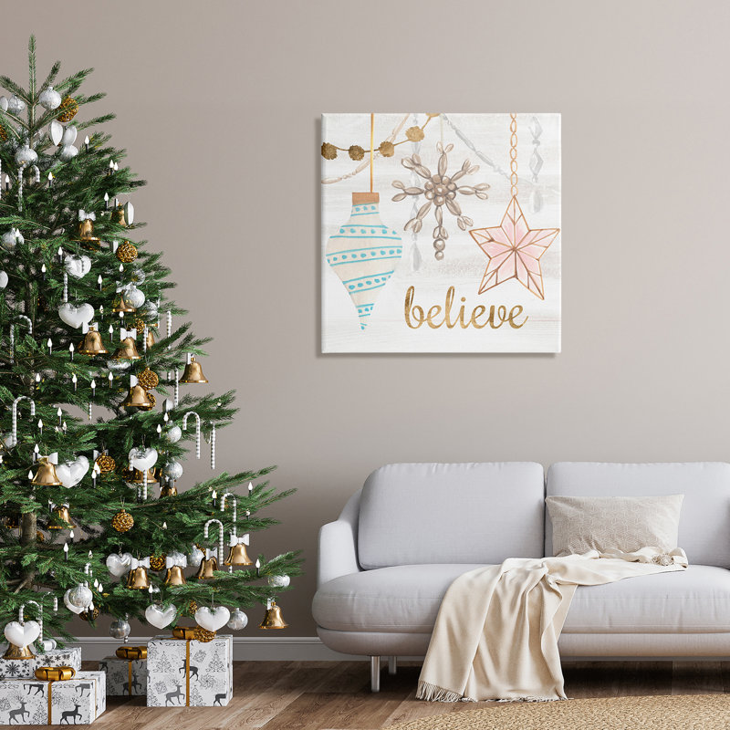 Glimmering Believe Text Holiday, Toile tendue, H 30 po x l 30 po x P 1,5 po