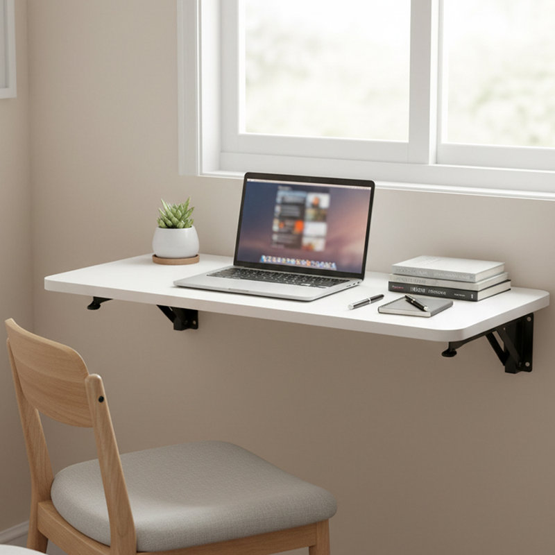 Adjustable Metal Base Floating Desk, 3cm H x 52cm W x 24cm D, White