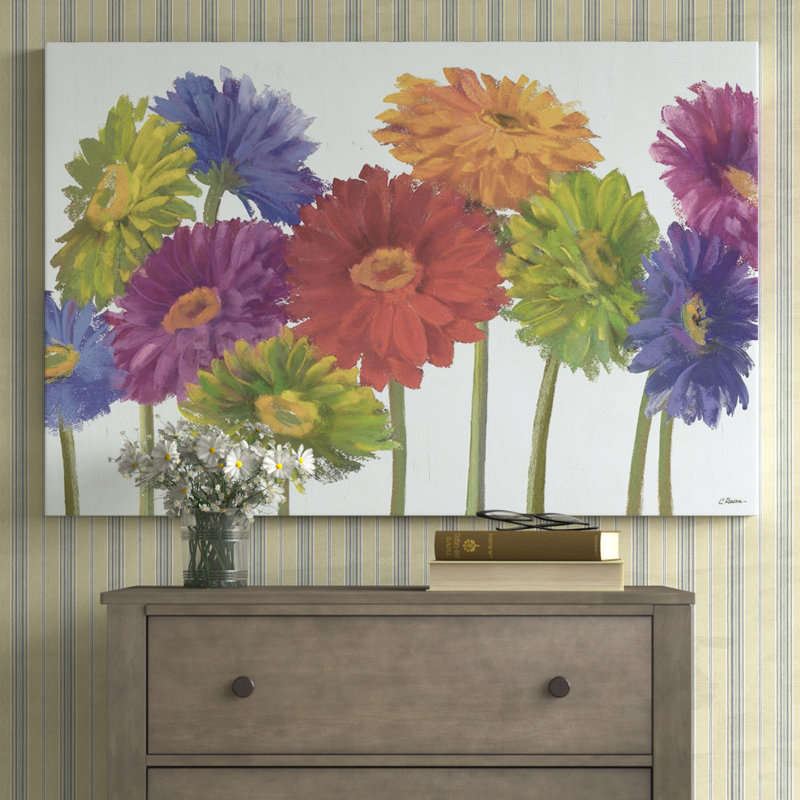 «Colorful Gerera Daisies» - reproduction, H 20 po x l 26 po x P 1 po, Cadre noir