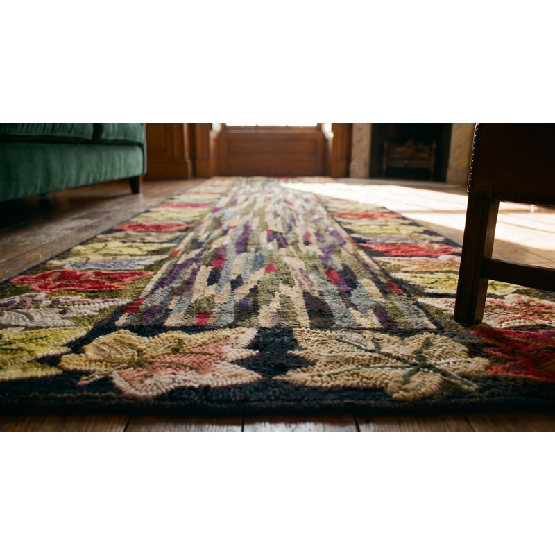 Modernist Abstract Design Antique American Folk Art Hooked Hallway Runner Rug