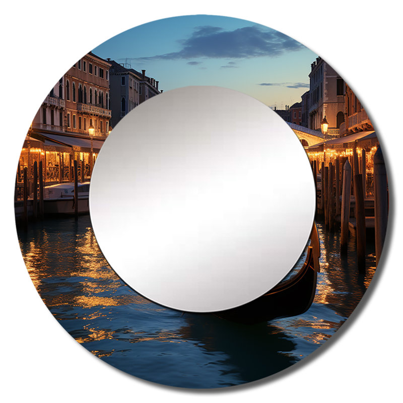 Seeto Italy Rialto Bridge Ponte II - Italy Unique Mirror, Traditional Large Round Wall Mirror, Printed Metal Art, 23" x 23"
