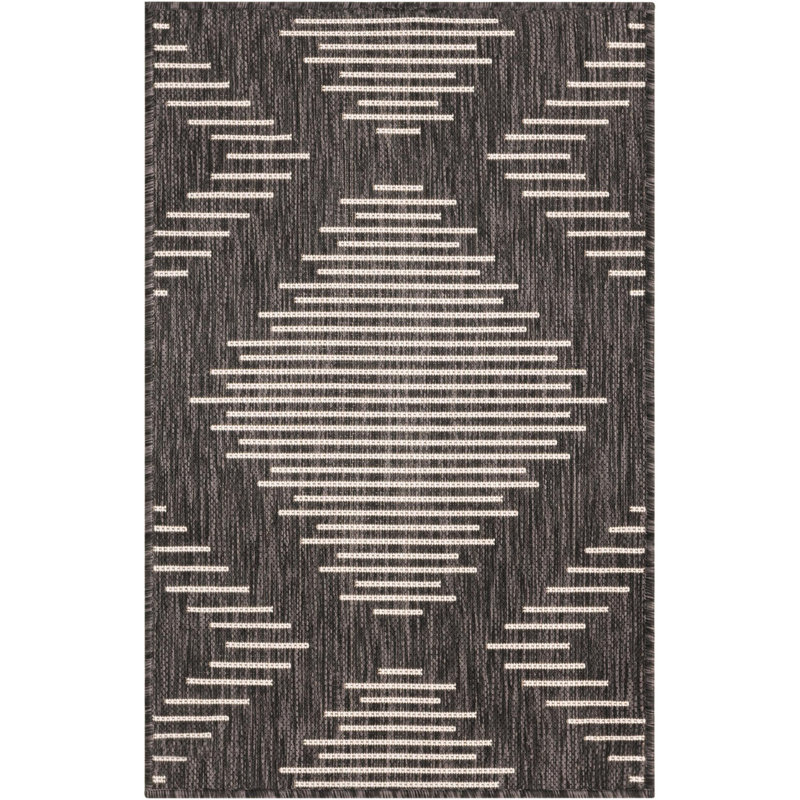 Tapis rayé intérieur / extérieur en polypropylène tissé à la machine, Rectangle 7 pi 10 po x 11 pi