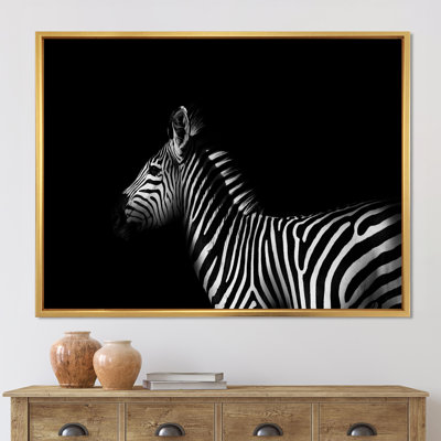 Vue latérale du zèbre en noir et blanc - photographie sur toile