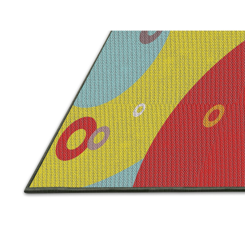 Tapis rouge/jaune/gris à motifs Hotz, Rectangle 5 pi x 7 pi