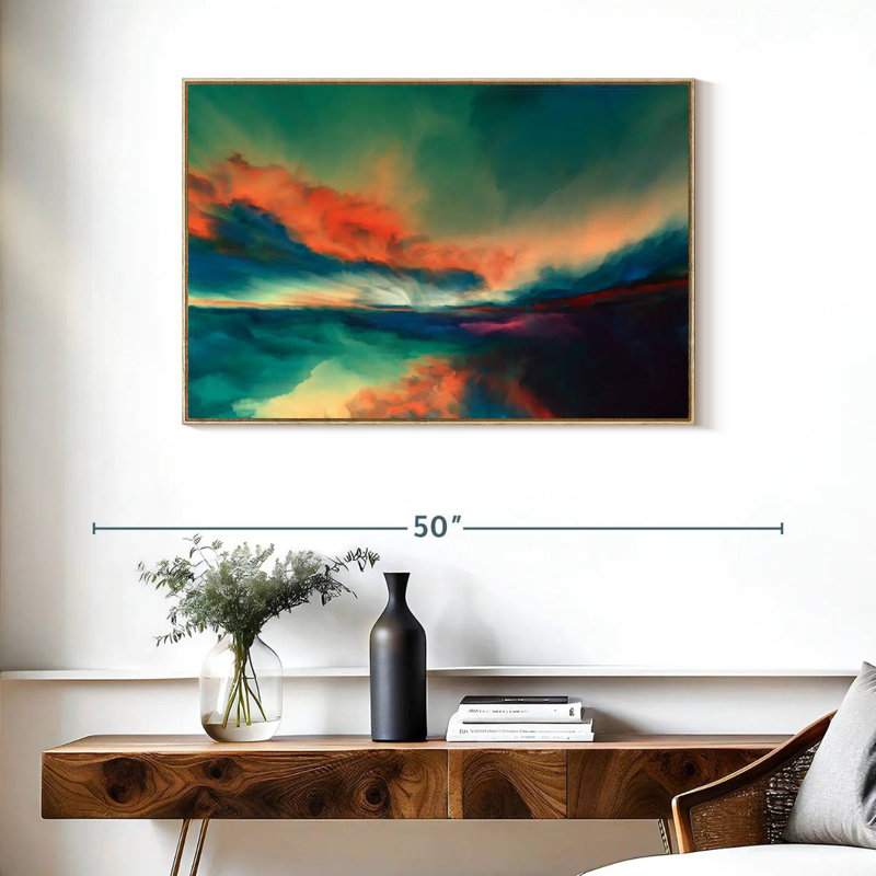 Coucher de soleil, Cadre flottant en bois naturel, 37 po x 25 po