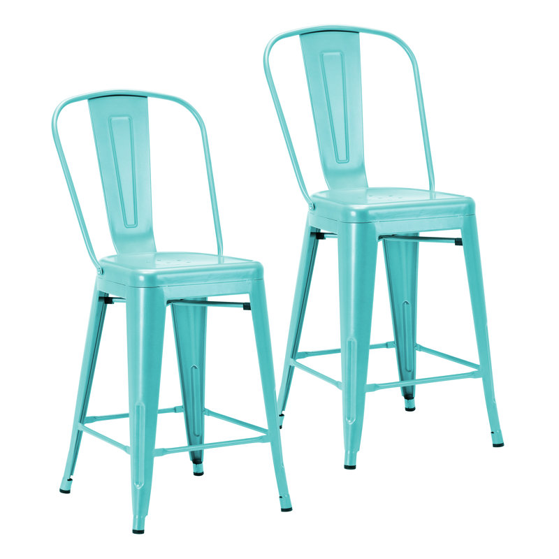 Tabouret de bar galvanisé Iyasia, Bleu, 24 po