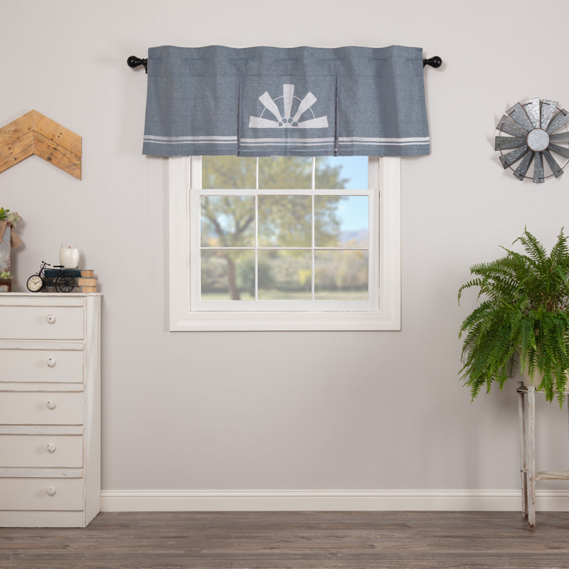 Cantonnière à volants en coton 60 po Sawyer bleu denim / blanc, l 60 po x L 20 po