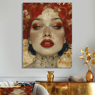 Art de la femme sur toile rouge et rouge
