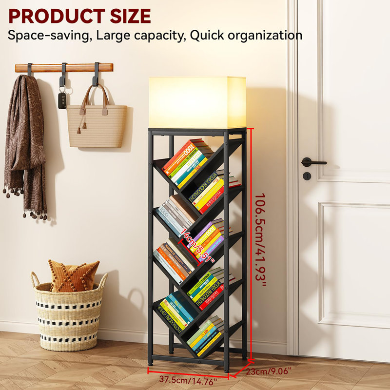 37.5cm W Metal Standard Bookcase, (9 Shelves) 106.5cm. H x 37.5cm. W x 23cm. D, Black