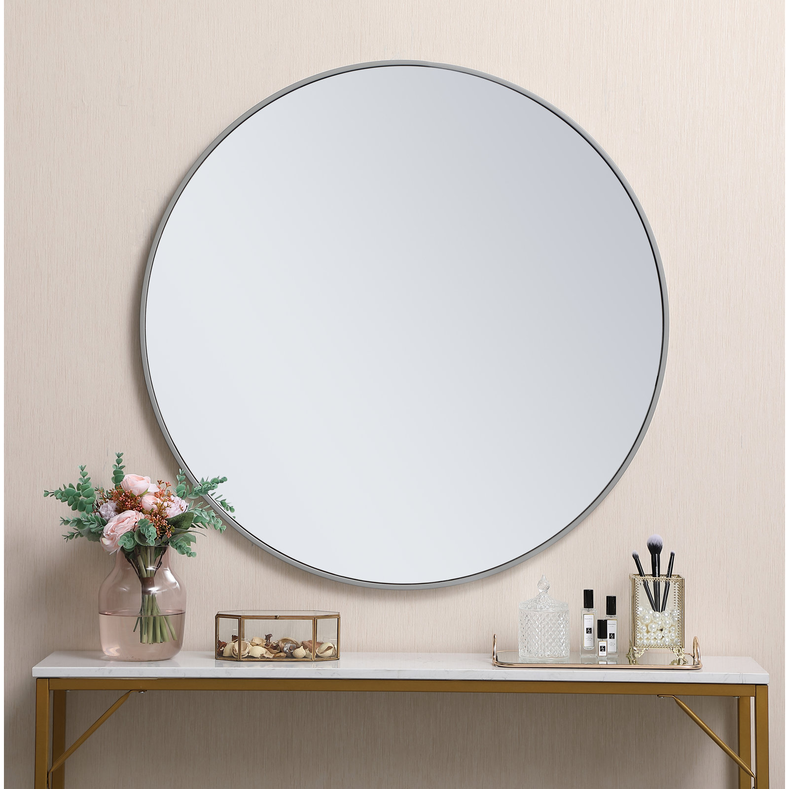 Sabine Metal Round Wall Mirror, 42" x 42", Brass