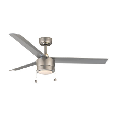 Ventilateur de plafond d'intérieur de 44 po avec éclairage Skelton, ventilateur de plafond à chaîne à 3 pales, moteur CA réversible, ensemble d'éclairage DEL à changement de couleur - nickel brossé