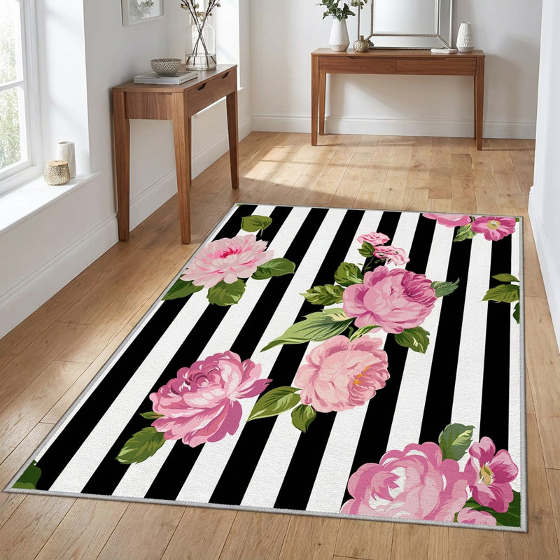 Tapis rayé et motif pivoine chic
