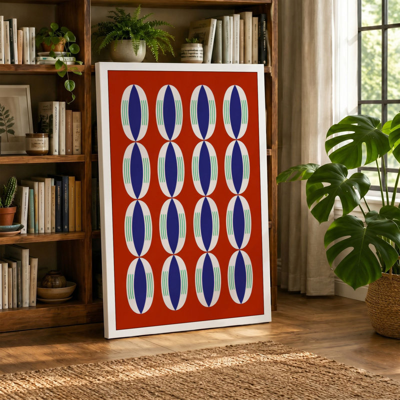 Striped Grid Study Geometric - Wrapped Canvas, Terracotta Border, 30x20 - 76.2 x 50.8 cm