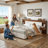Modern Upholstered Platform Bed with Built-in Storage, King, Cream Linen-1401482594-1401482524