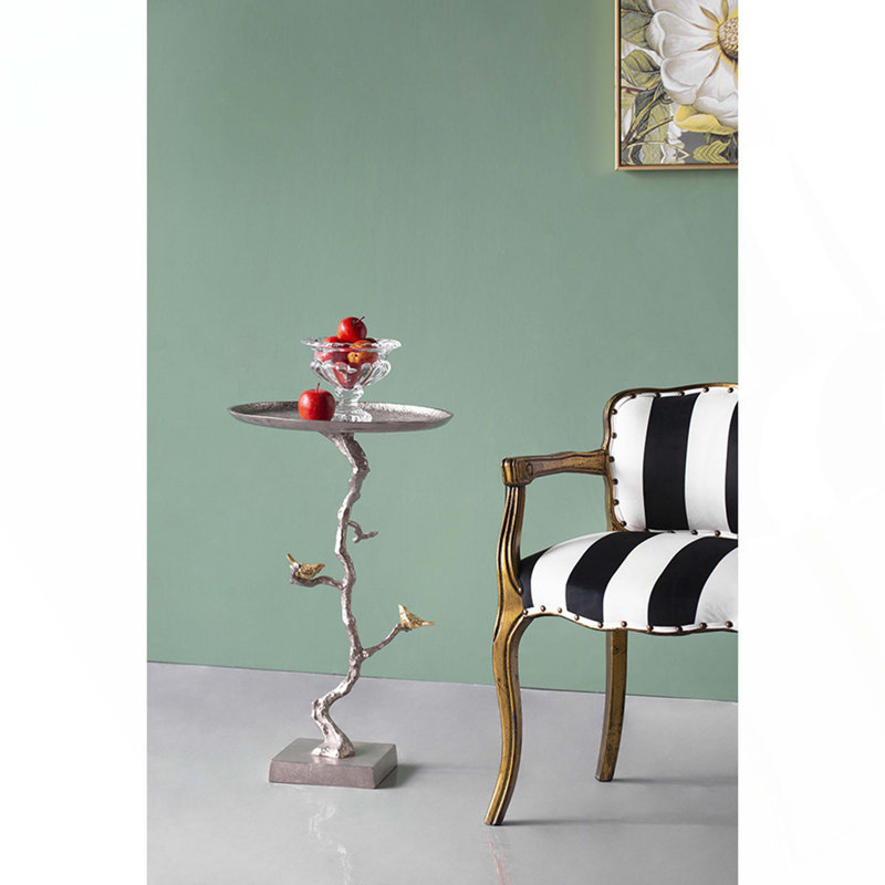 Table d'appoint ronde en aluminium 16,9 x 16,9 x 28 po avec branches argentées et or