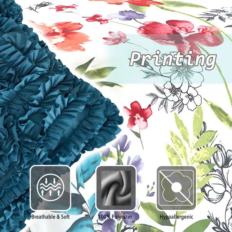Prair 7 Piece Floral Comforter Set, King Comforter + 6 Additional Pieces