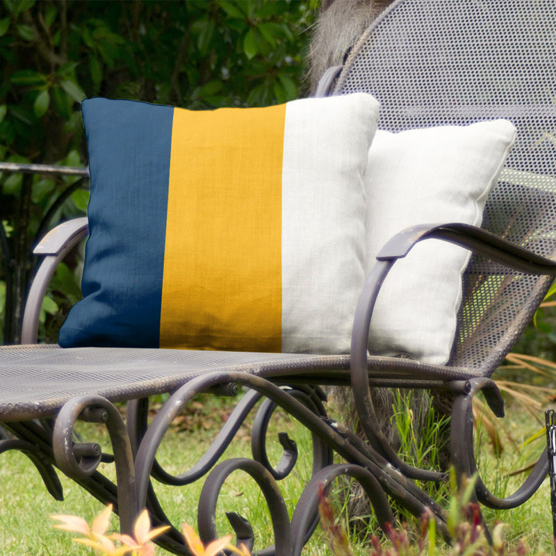 Virginia Striped Outdoor Reversible Throw Pillow, 16" H x 16" W, Blue/Yellow/White