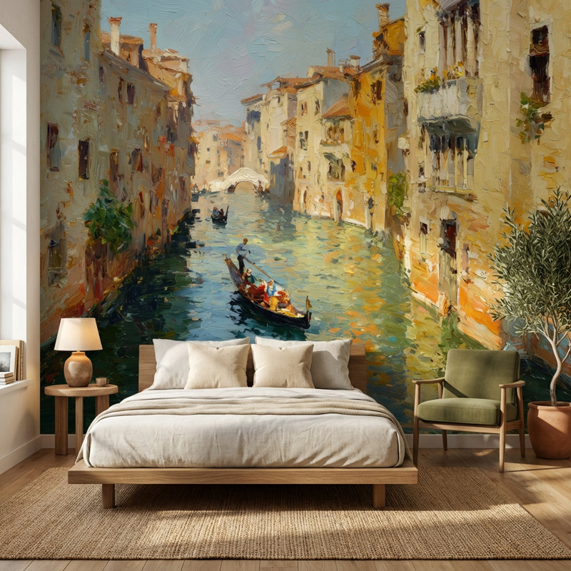 Décoration murale impressionniste Venise, 100 po x 96 po, Peler et coller