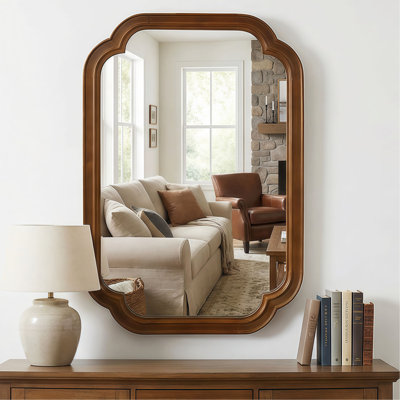 Miroir de coin rond en bois massif de couleur noire noyer 20 x 30, pour chambre à coucher, salle de bain, salon, vestibule | Taille: 20,0 po x 1,0 po x 30,0 po | Matériau: bois massif | Miroirs muraux