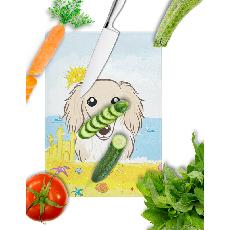Planche à découper en verre trempé d’été caroline, Teckel à poils longs crème