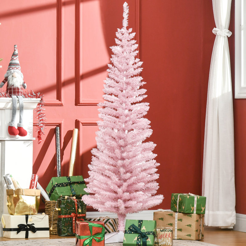 Arbre de Noël artificiel de 5 pi, rose mince avec 294 pointes de branches réalistes et support en plastique stable, ignifuge, arbre de 5 pi facile à installer, antidéflagrant ferme, décoration simple