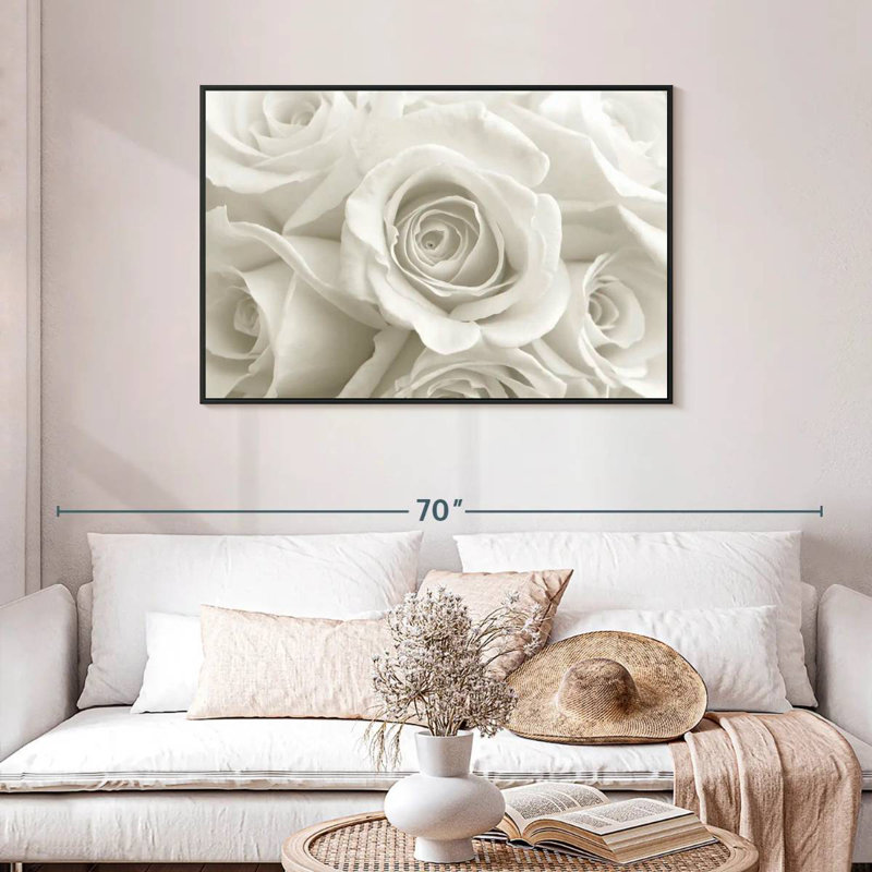 Roses blanches pures, Cadre flottant noir, 43 po x 29 po