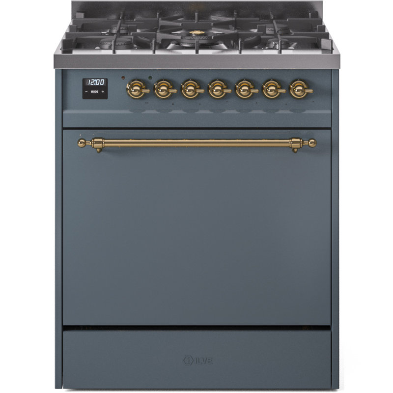 Cuisinière à double carburant 30 po ILVE Nostalgie II, Propane liquide, Gris-bleu / laiton