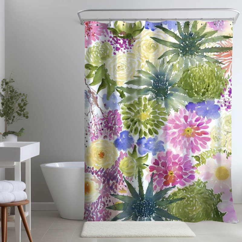 Floral – Polyester Shower Curtain, Dye Sublimation Print, 71" W × 74" L