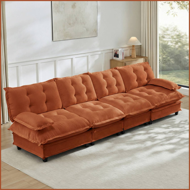 Canapé modulaire en chenille capitonné 138 po, Orange