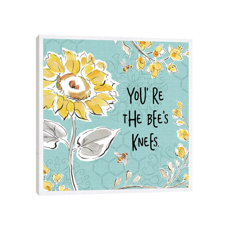Bee Happy II Linen by Daphne Brissonnet - Print on Canvas, White Framed, 66.04 cm H x 66.04 cm W