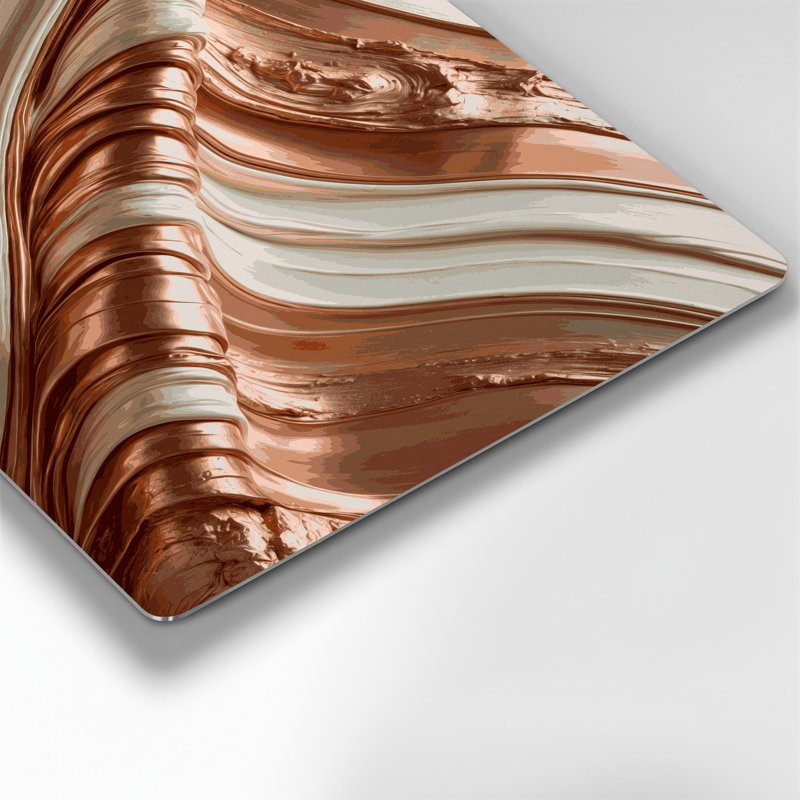 DiagonalStripes Copper Ivory Brown Metal Wall Art, 20" H x 16" W