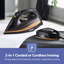 GEEPAS Steam Iron | Clothes Dry & Steam Press | 40s Fast Heat-Up Vertical Steaming | Ceramic Soleplate Adjustable Temperature Cordless | 300ml Tank 1g/Steam Output | 2 Year Warranty 2400W Black/Gold