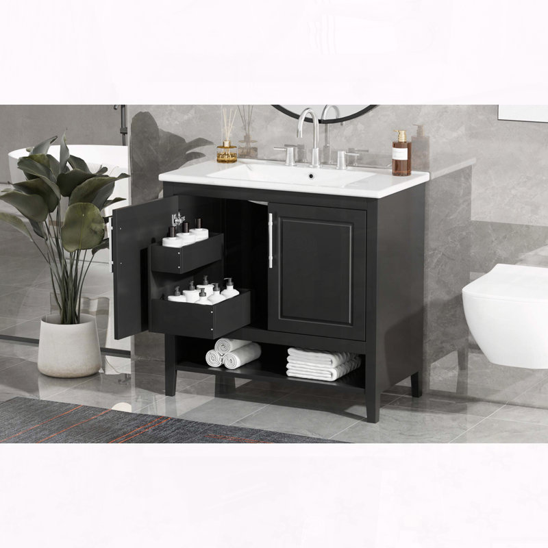 Meuble-lavabo moderne de 36 pouces avec lavabo en céramique et tiroirs multifonctionnels