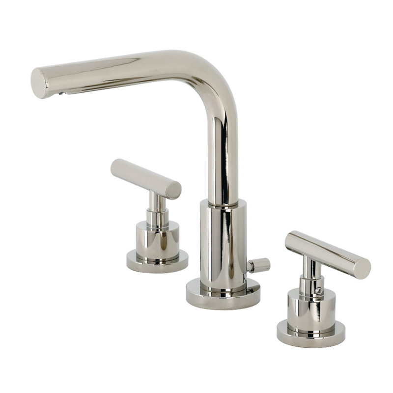 Kingston Brass Manhattan Two-Handle 3-Hole Deck Mount Widespread Bathroom Faucet with Brass Pop-Up Drain, Polished Nickel