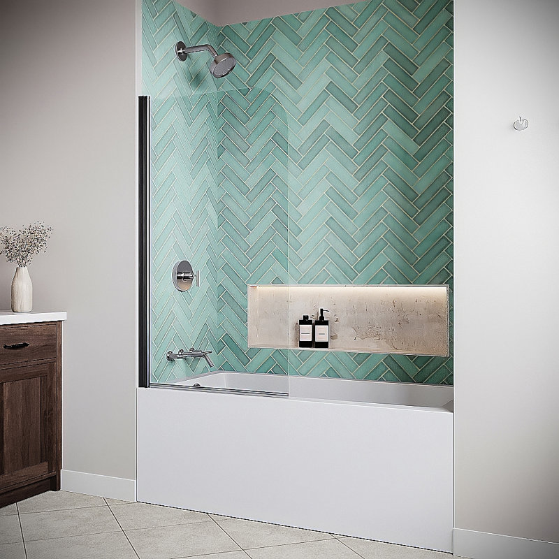 Panneau de baignoire fixe sans cadre 32 "x 55" Salinello avec quincaillerie en verre trempé transparent traité 1/4 "CrystalTech