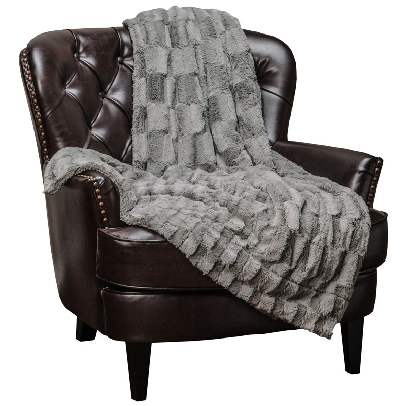Jeté de lit en fausse fourrure, Gris, L 50 po x L 65 po