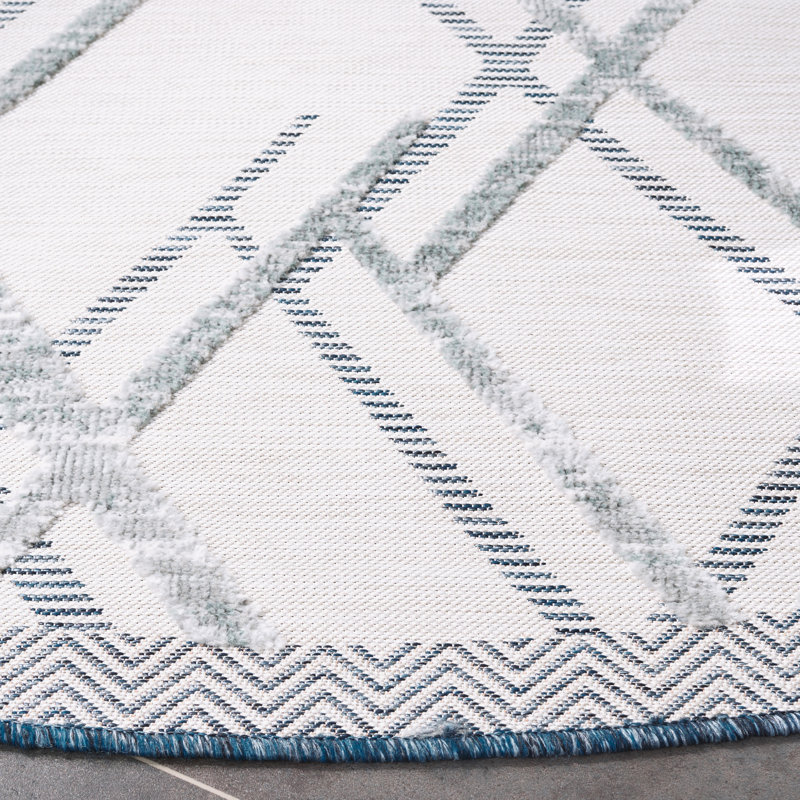 Tapis d'intérieur / extérieur à motif géométrique Corando Performance, Rond 6 pi 5 po