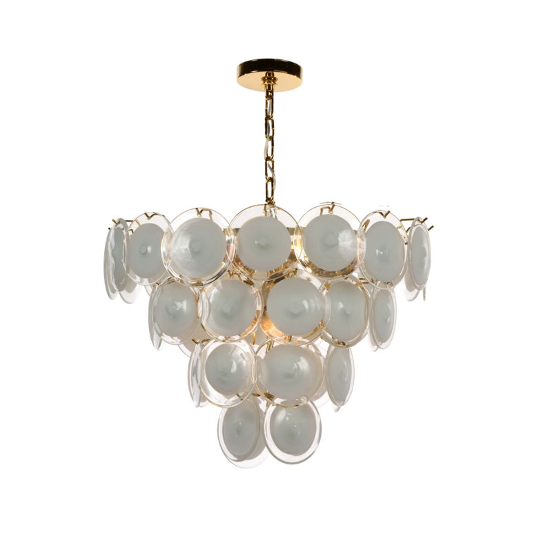 Portia 6 - Light Tiered Chandelier, Opalino, Polished Brass