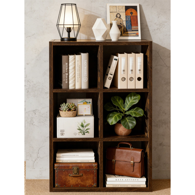 Vintage Brown 6-Cube Storage Organizer, Fits 11-Inch Bins, Stackable Bookcase For Closet, Bedroom, Vintage Brown