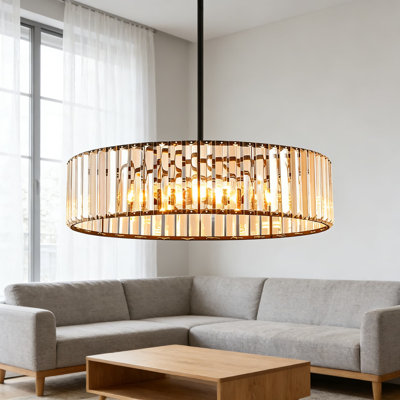 Lustre en cristal noir moderne, plafonnier semi-encastré 6 lumières à hauteur réglable, pour la salle à manger, la cuisine, le salon, le vestibule et la chambre à coucher