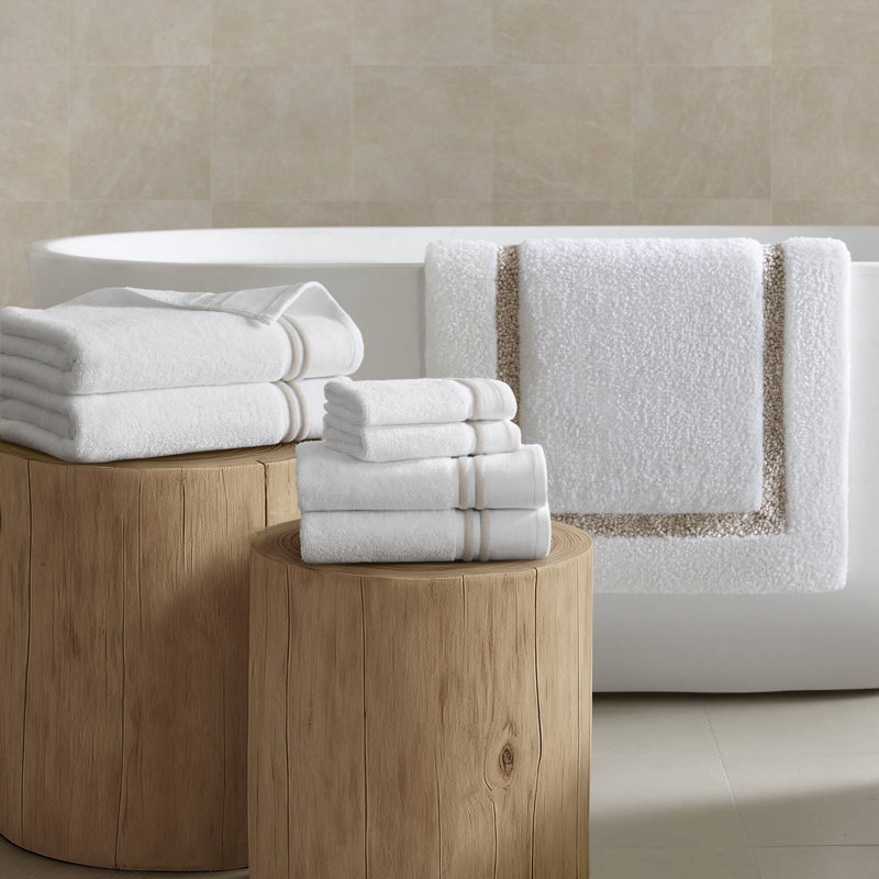 Fashion Towel 6 Piece Towel Set, White/Beige, 6-Piece