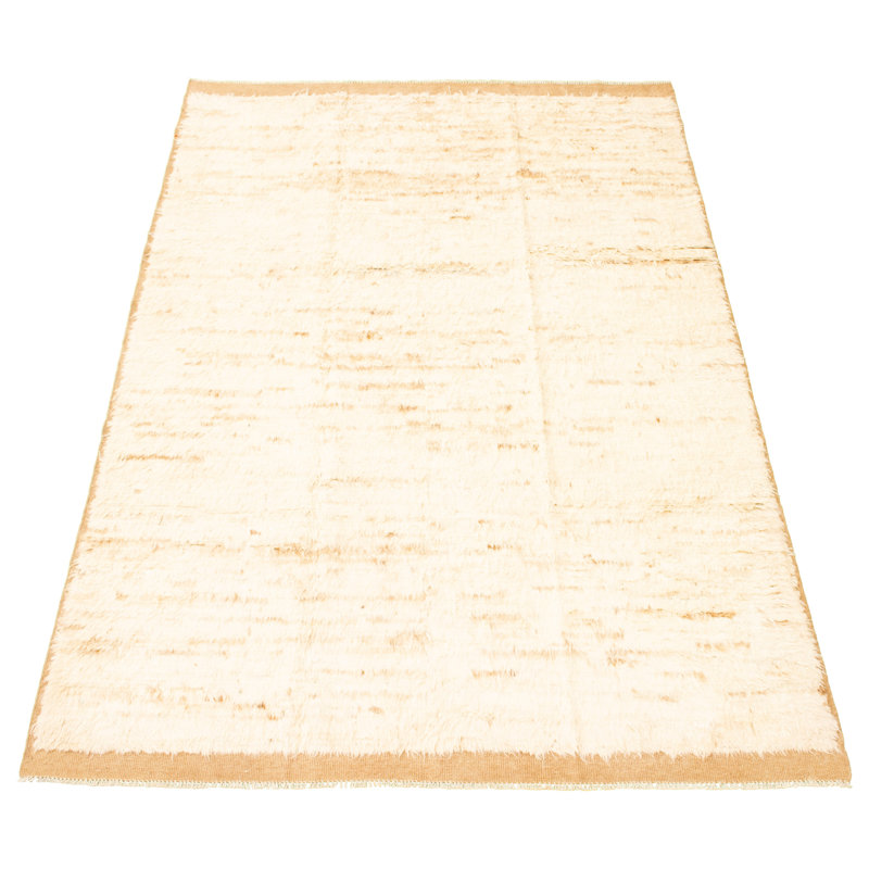 Tapis décoratif en laine noué à la main de conception unique de 6 pi 5 po x 9 pi 1 po Cath Ivoire
