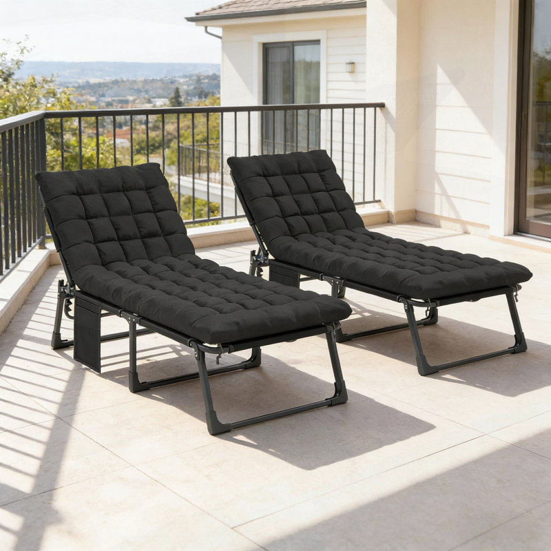 Garden Tanning Chair Set Of 2, Folding Chaise Lounge With Adjustable Backrest And Removable Cushion For Comfortable Outdoor Relaxation