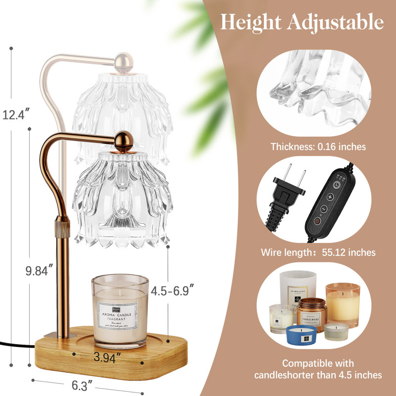 Lampe bougie chauffe-plat moderne avec gradateur, lampe en verre à hauteur réglable pour les cadeaux, décoration intérieure, transparent