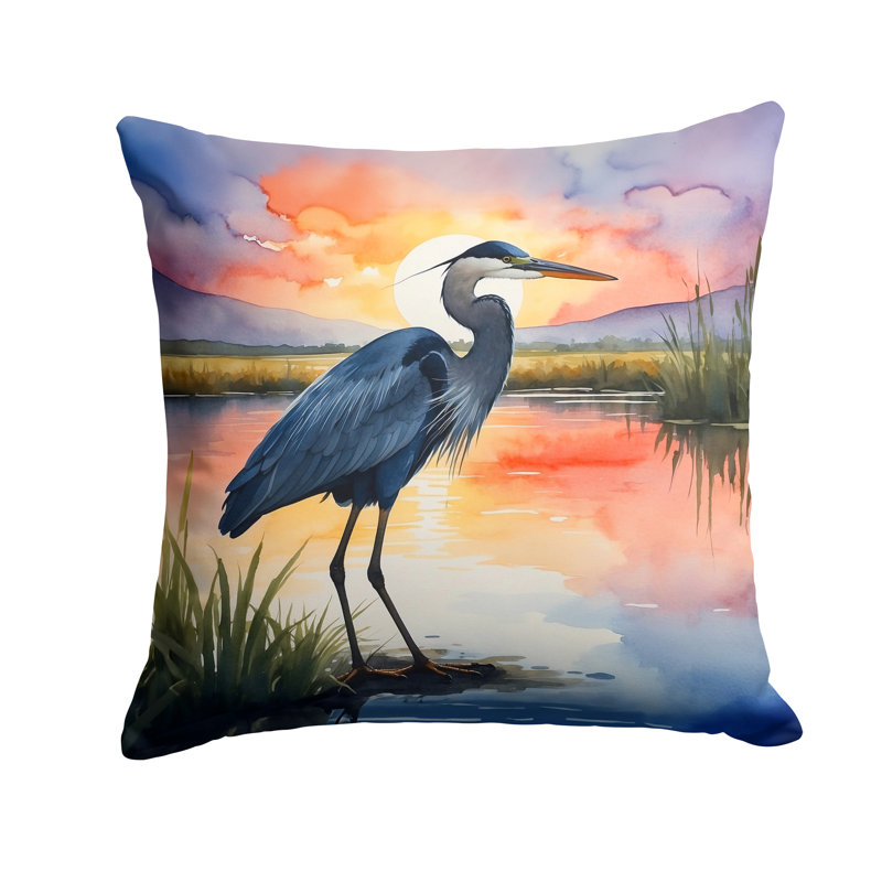 Blue Heron Setting Sun Throw Pillow, Square 14"
