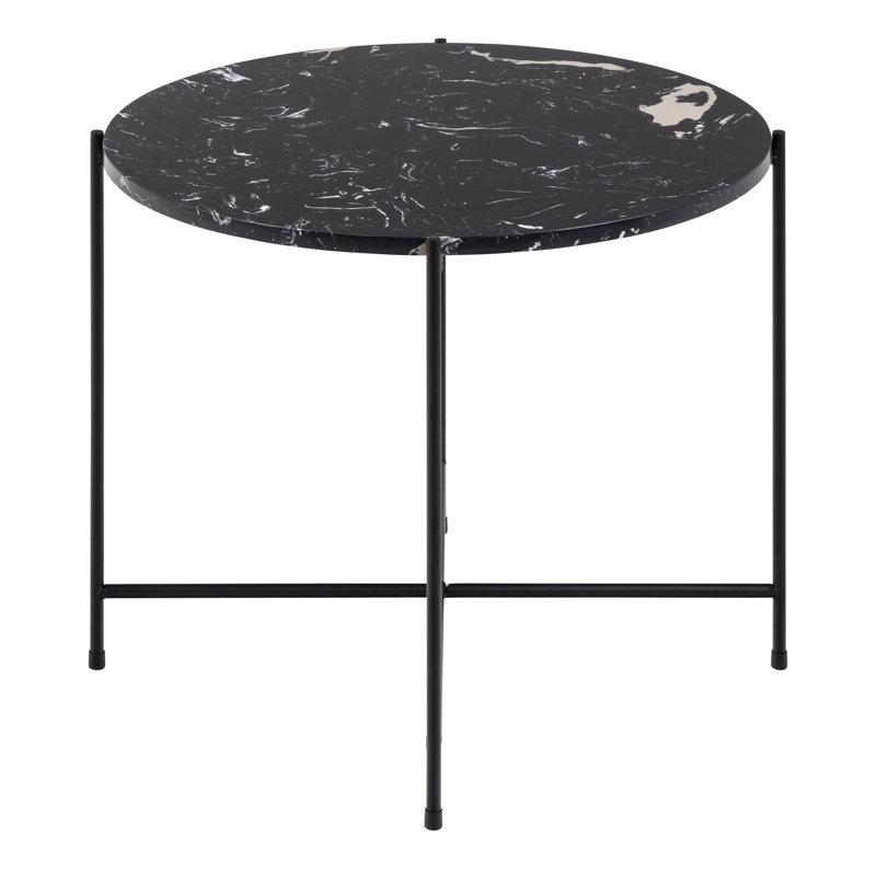 Side Table with Polished Marble Stone 52x40cm, Black Marble