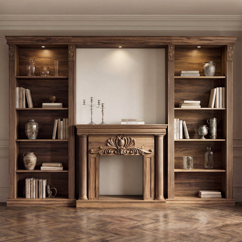 Cadre de cheminée 86,5 po H avec colonnes et lumières DEL, Brown