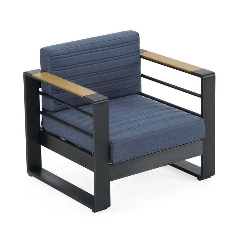 Wheatly Outdoor Metal Lounge Chair with Cushions, Blue