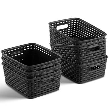 Manunclaims Plastic Storage Basket, Desktop Weave Baskets with Handle,  Portable Bathroom Open Storage Bin, Small Plastic Containers Shelf Brackets  for